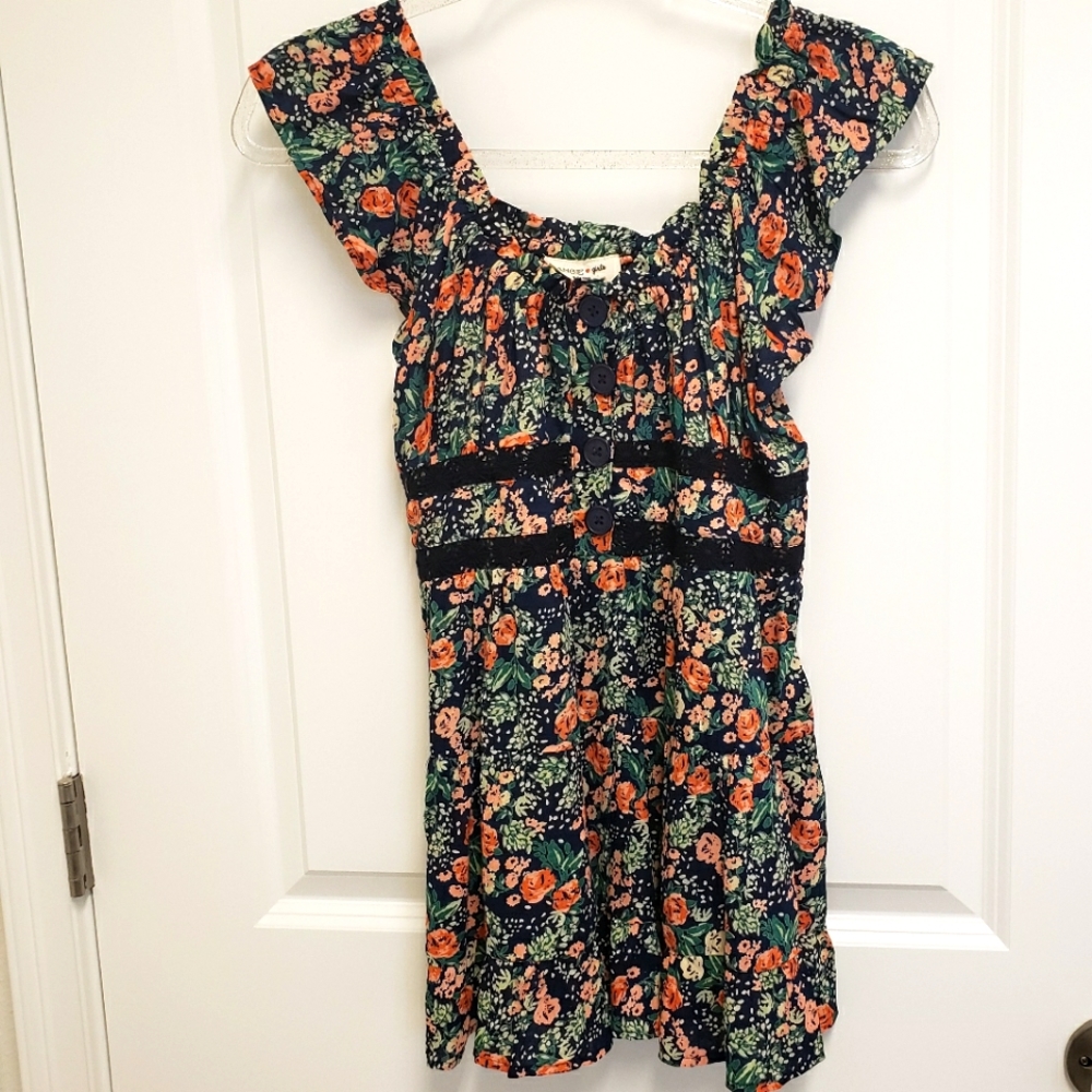 ANGIE Girls Short Sleeve Floral Mini Ruffle Dress--NEW--XL